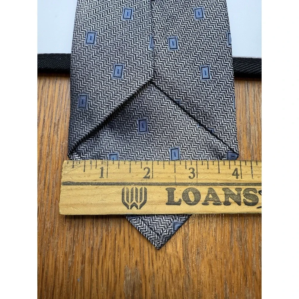 Burma Bibas Silk Tie Gray Blue Geometric Chevron Pattern Classic Length 60